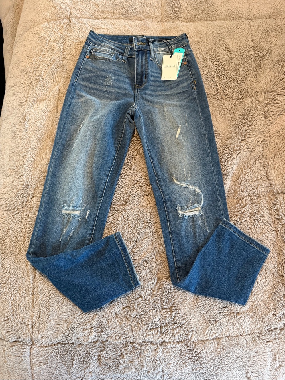 Judy Blue Distressed Medium Blue Straight Leg Jeans